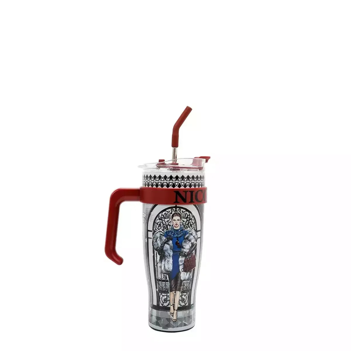 NICOLE LEE 24 OZ STUDDED TUMBLER WITH STRAW T7619 MODA SNOWFLAKE