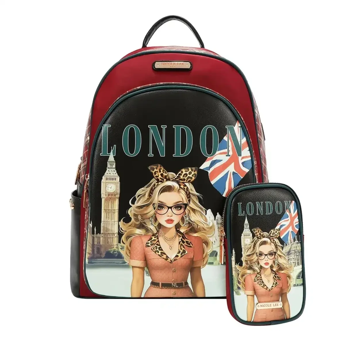 BACKPACK NICOLE LEE LAPTOP BACKPACK WITH USB CHARGING PORT + POCKETS 16698 LONDON EYE BLACK