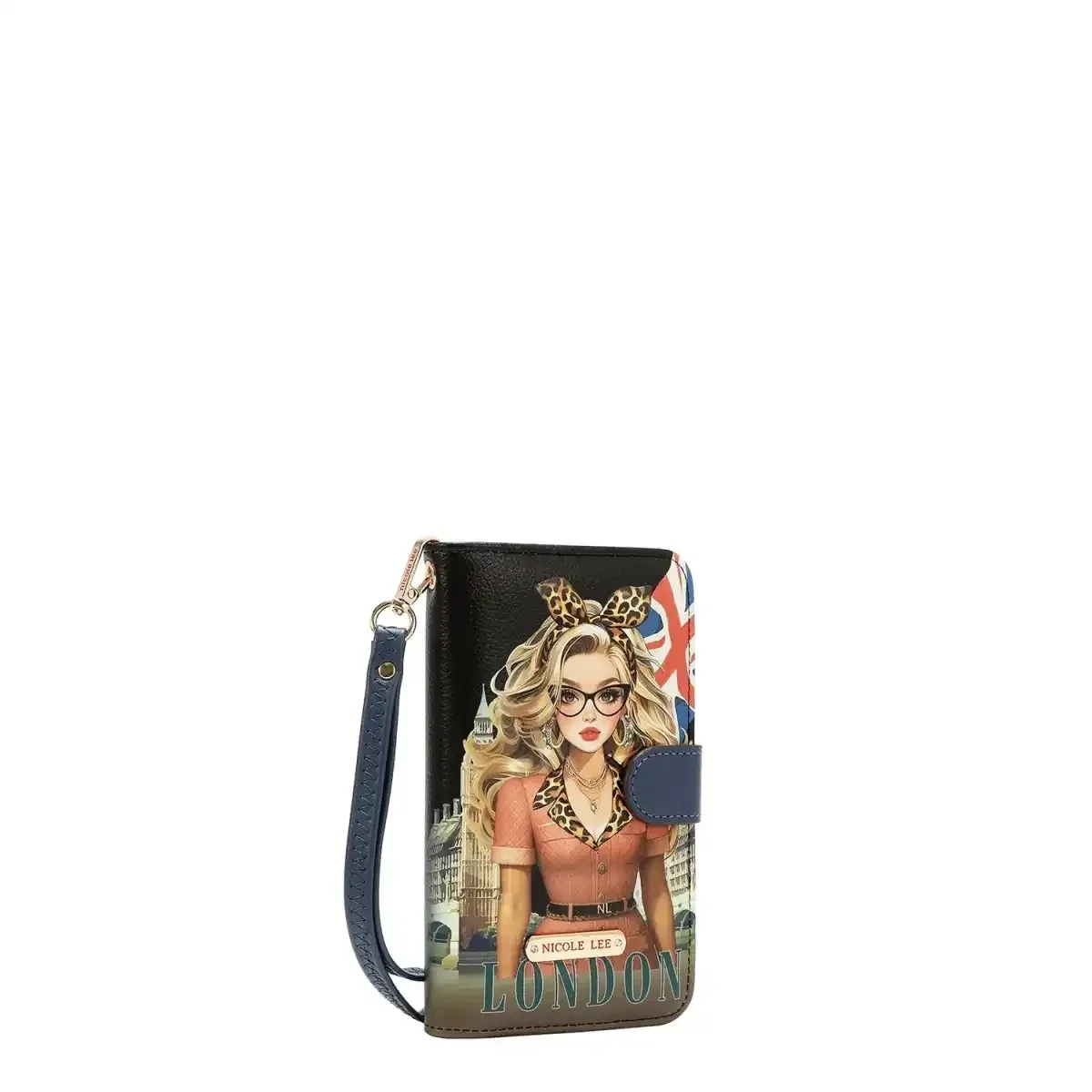 WALLET NICOLE LEE PHONE CASE AND WALLET WRISTLET 6617 LONDON EYE BLACK