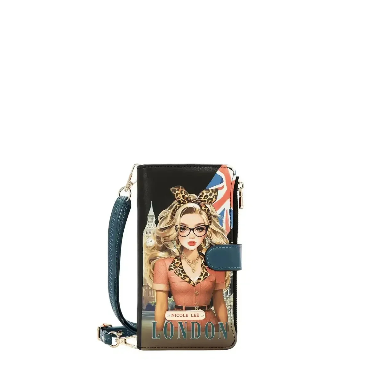 NICOLE LEE PHONE WALLET WRISTLET HP9000 LONDON EYE BLACK