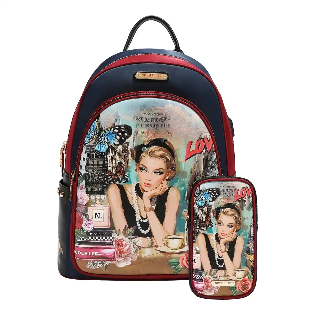 BACKPACK NICOLE LEE LAPTOP BACKPACK WITH USB CHARGING PORT + POCKETS 16698 SABINA IMAGINES