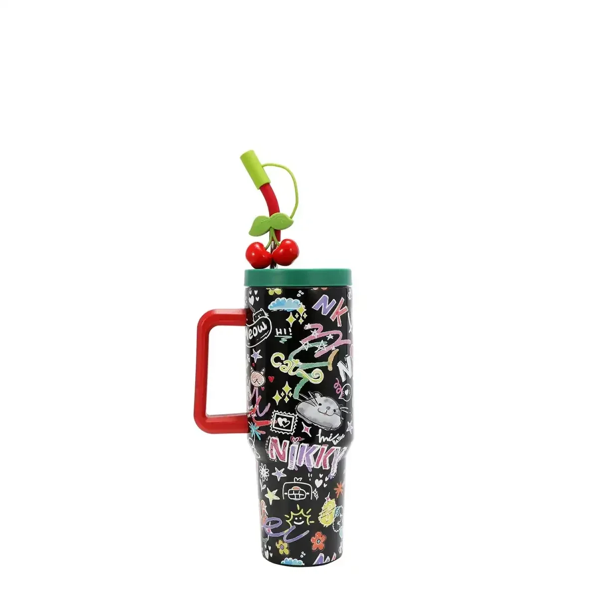 NIKKY BY NICOLE LEE 40 OZ STUDDED TUMBLER WITH STRAW 25045 JUST FOR FUN BLACK