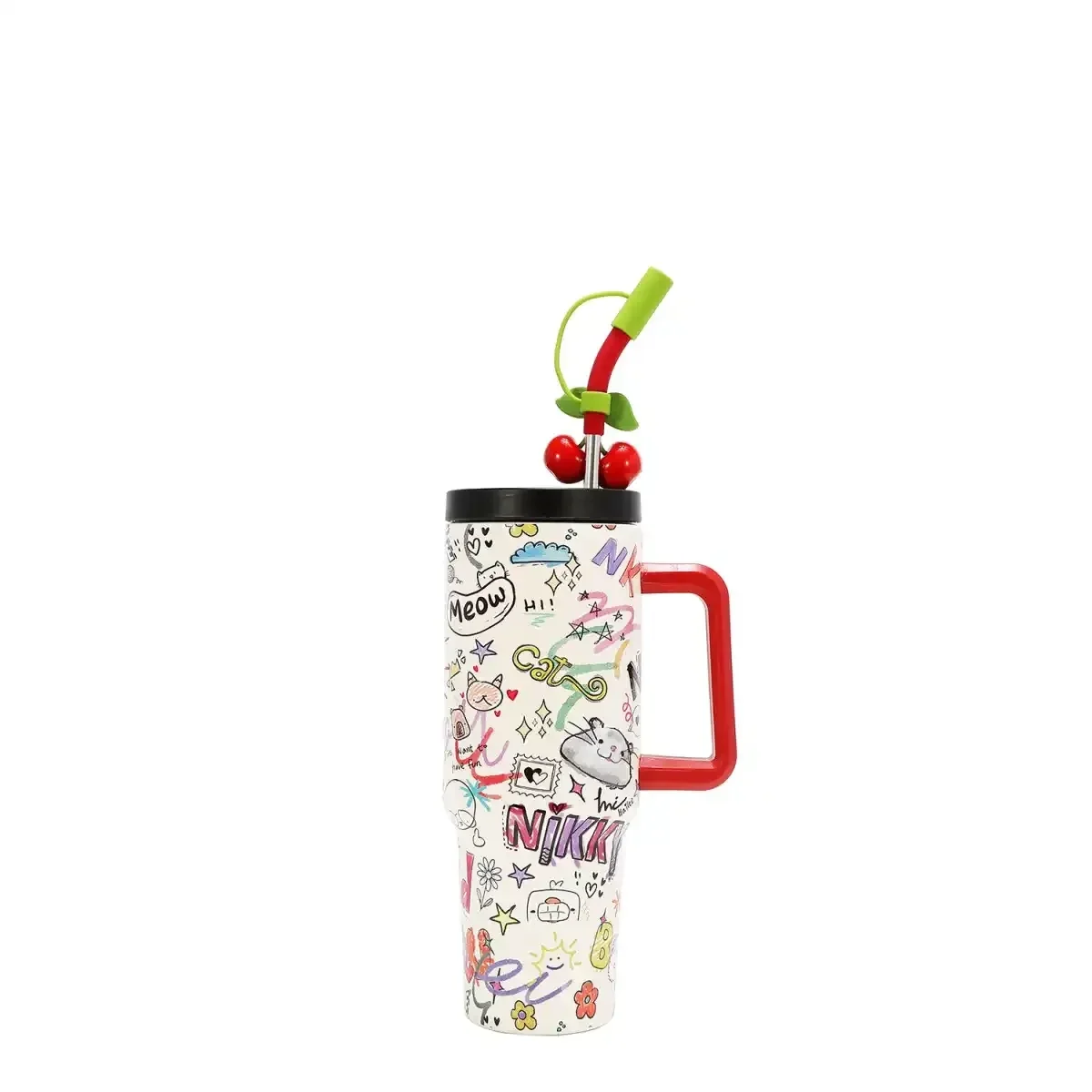 NIKKY BY NICOLE LEE 40 OZ STUDDED TUMBLER WITH STRAW 25045 JUST FOR FUN WHITE