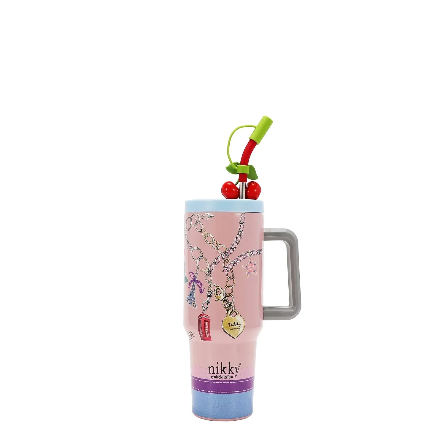 NIKKY BY NICOLE LEE 40 OZ STUDDED TUMBLER WITH STRAW 25045 LOVE CHAIN
