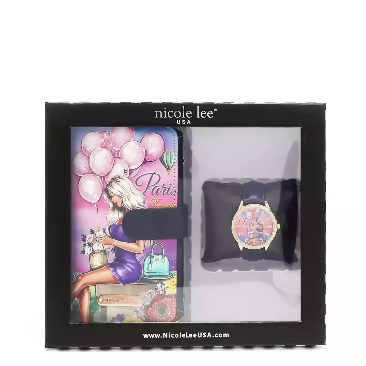 NICOLE LEE SET BOX WATCH PHONE CASE CROSSBODY WALLET 7320 ROMANCE IN PARIS