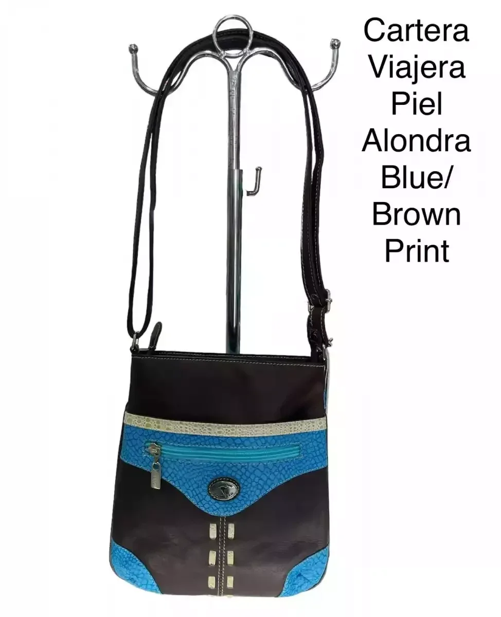 CARTERA CROSSBODY PIEL ALONDRA BLUE BROWN PRINT