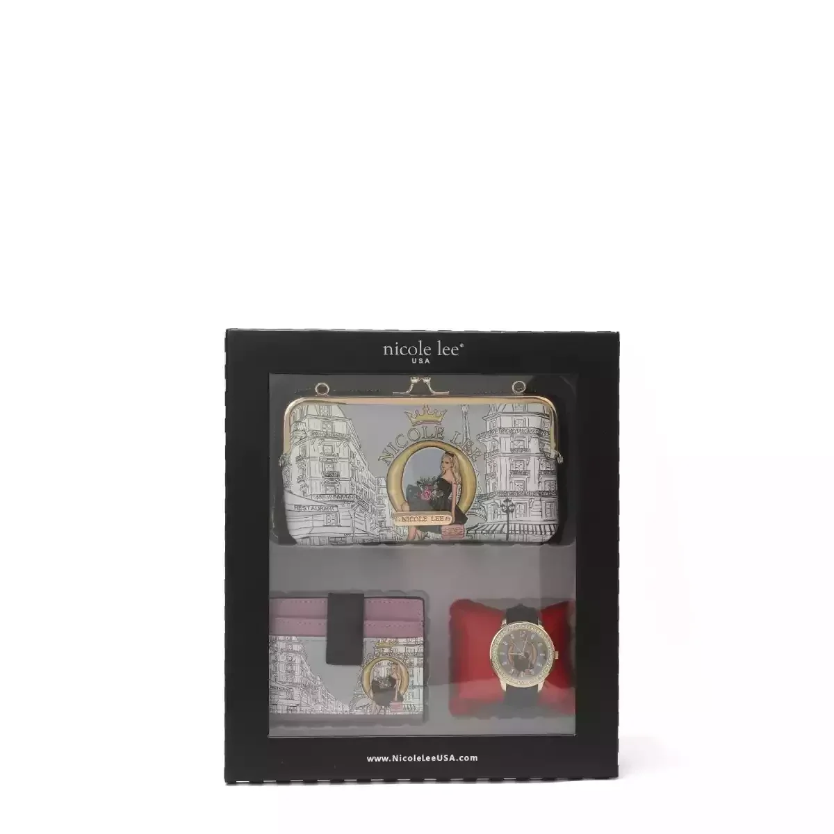 CARTERA NICOLE LEE 3 PIECE GIFT SET (CROSSBODY WALLET, CARD CASE, WATCH) 7410 DREAMING THE CITY