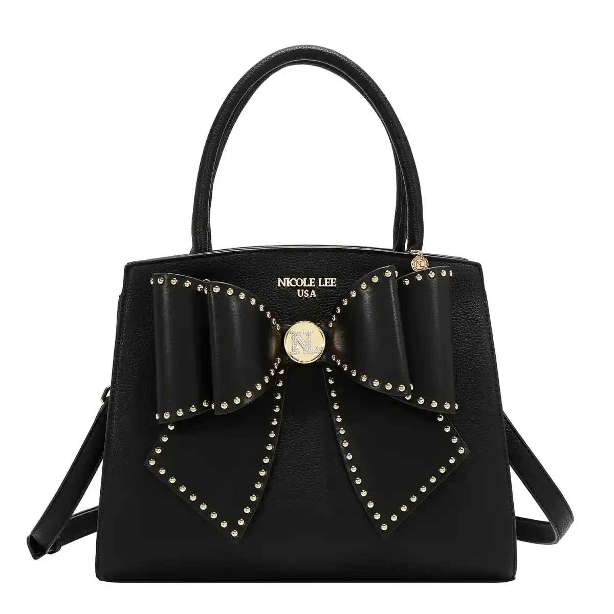 CARTERA NICOLE LEE STUDDED BOW SATCHEL BAG P17623 BLACK