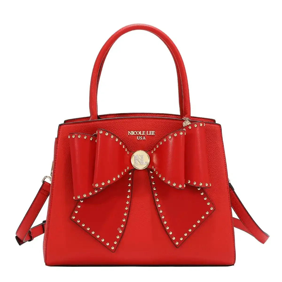 CARTERA NICOLE LEE STUDDED BOW SATCHEL BAG P17623 RED
