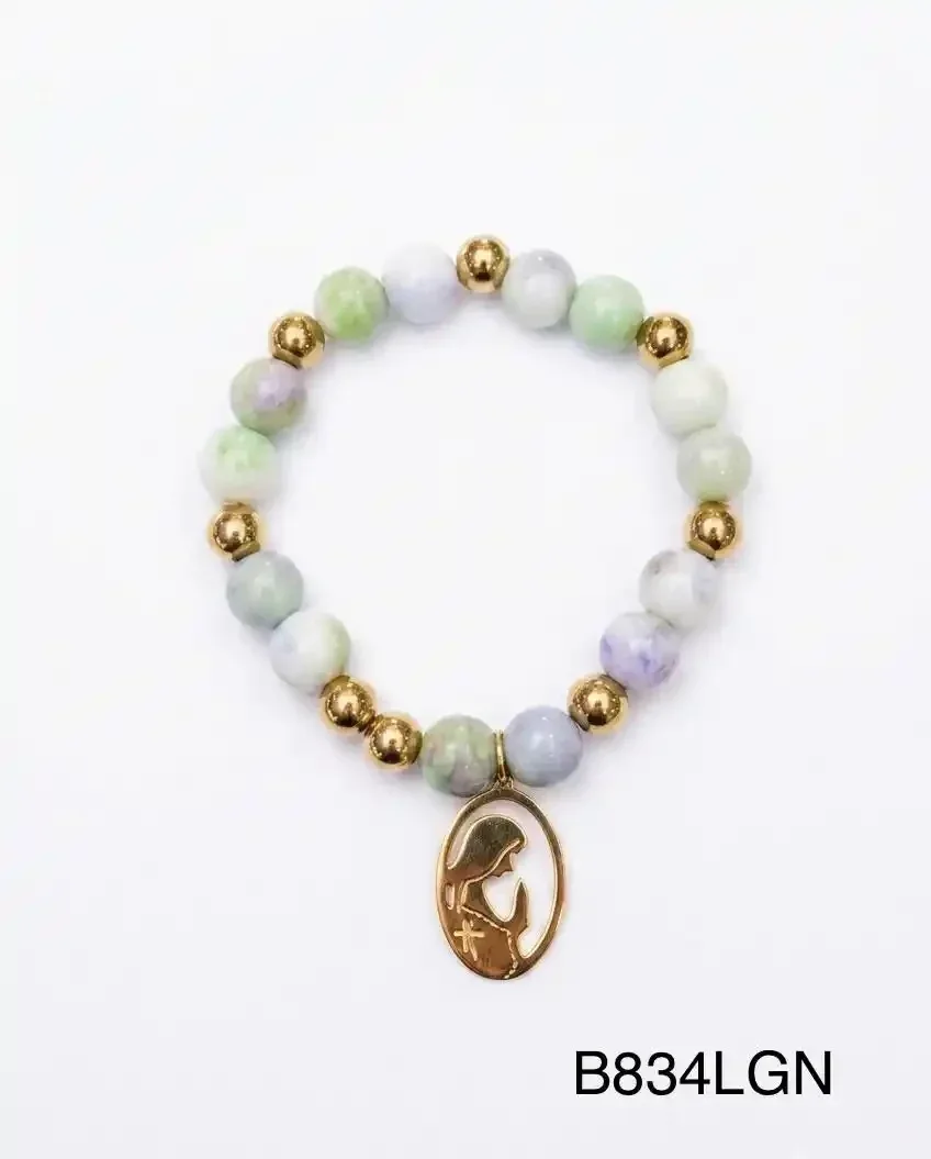 STAINLESS STEEL BRAZALETE B834 GOLD/ LIGHT GREEN