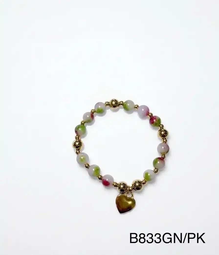 STAINLESS STEEL BRAZALETE B833 GOLD/ GREEN / PINK