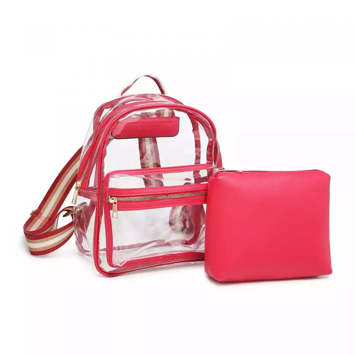 BACKPACK FASHION SET 2181F DARK FUCSIA / CLEAR