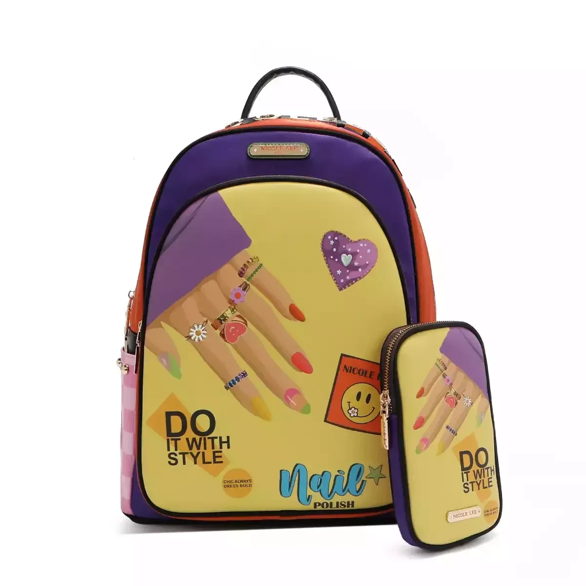 BACKPACK NICOLE LEE LAPTOP BACKPACK WITH USB CHARGING PORT + POCKETS 16698 NAIL POLISH